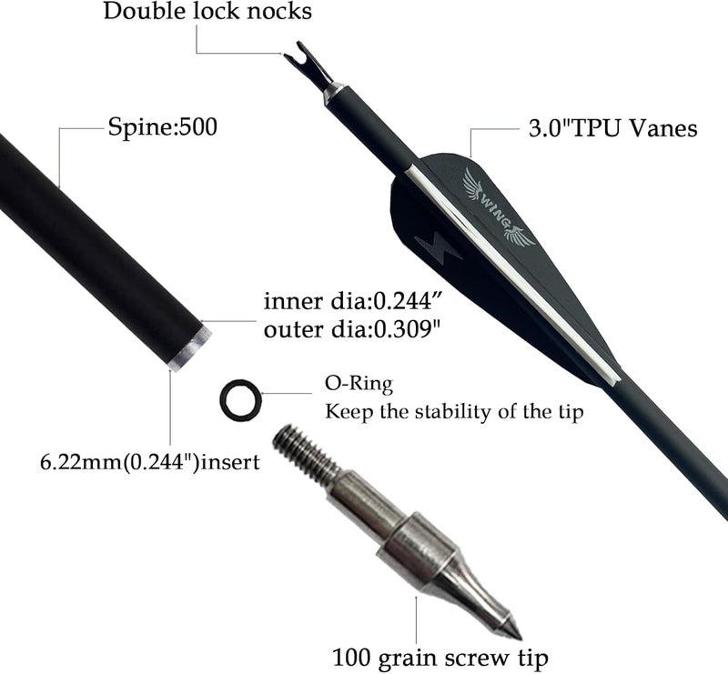 e5e10 31inch Carbon Arrow Archery Targeting Practice Hunting Arrows for Compound & Recurve Bow with Removable Tips(Pack of 12) - Image 2